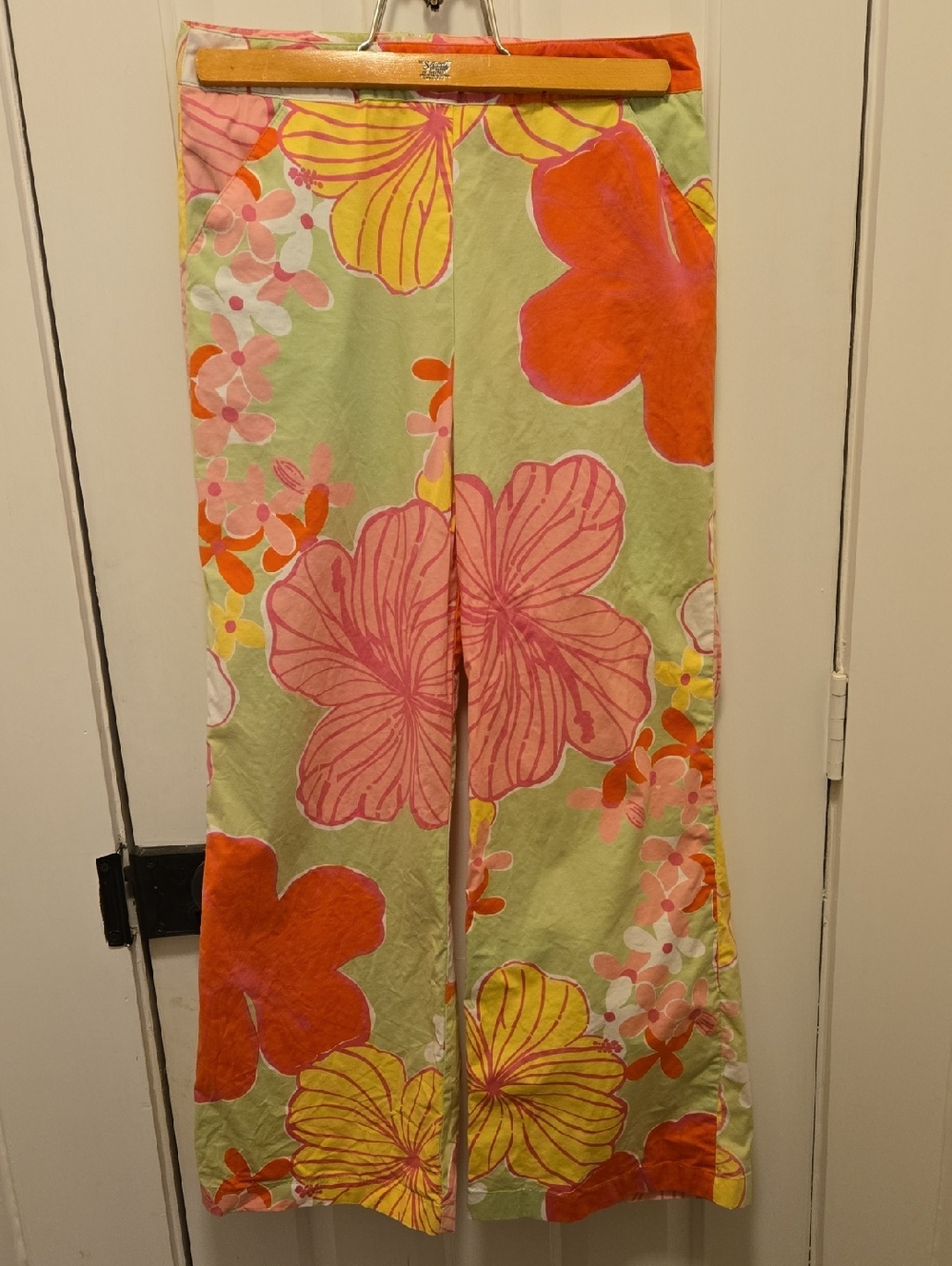 Lilly Pulitzer Green Floral Wide leg Pants 8